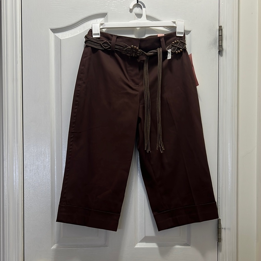 NWT Dress Barn Women’s 6 Brown Cropped Pants with Tassel Detail Belt